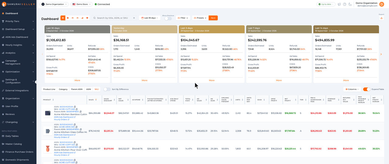 Picking Last quarter in the Dashboard&rsquo;s date range menu, turning on Show Previous so the summary cards show their change against the quarter before, then switching Compare to Previous Year